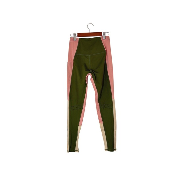 NWT New Ayda Performance Leggings Green Pink Color Block Sport Yoga M